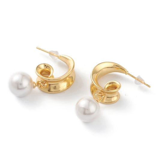 Half Hoop Chic Earrings with Timeless Shell Pearls